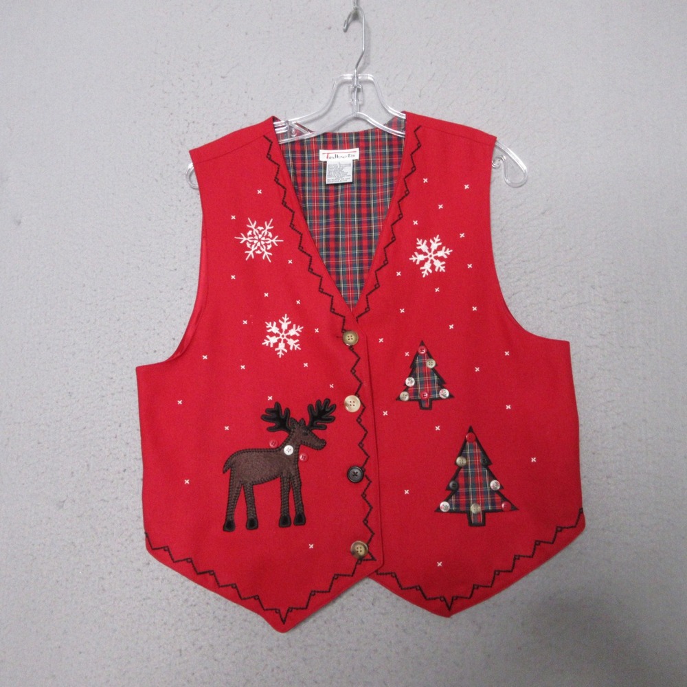 Vintage Talbots Vest Ugly Christmas Reindeer Snowflake Wool Blend Teacher Party